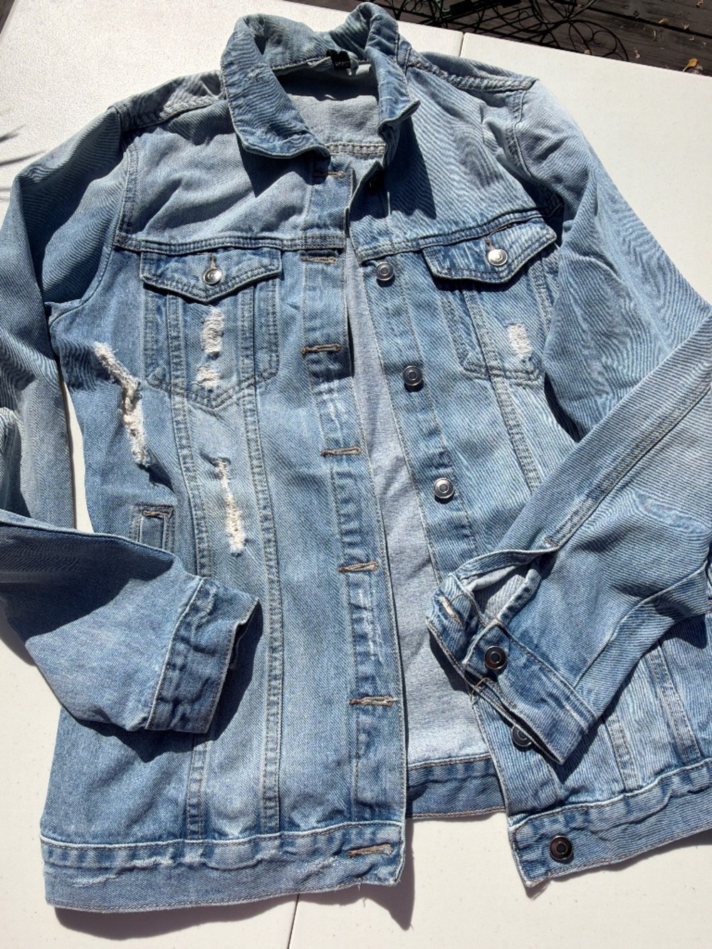 Windsor Women Jean jacket Blue denim jacket with distressed details #distressed